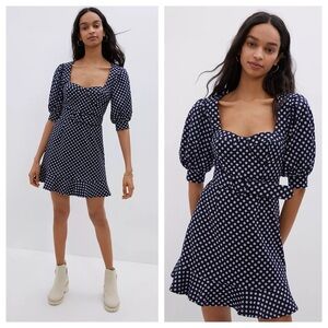 Hutch | Navy Puff Sleeve Polka Dot Mini Dress | Size 2